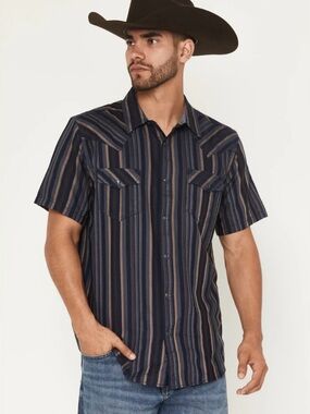 CODY JAMES MEN'S HIGHLAND RIM STRIPED PRINT SHORT SLEEVE SNAP WESTERN SHIRT